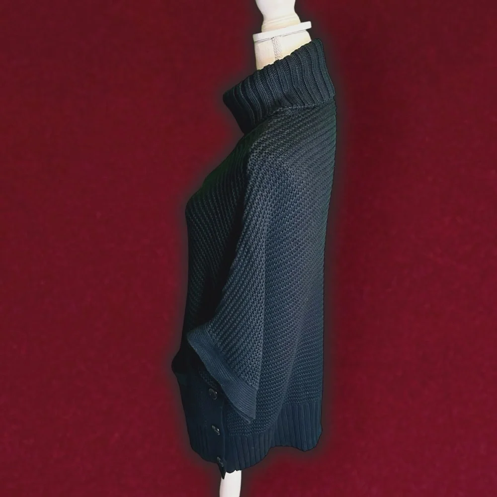 NWT J. Crew Black Cotton / Wool Blend Side Button ‘Turtleneck Poncho’ Size XS